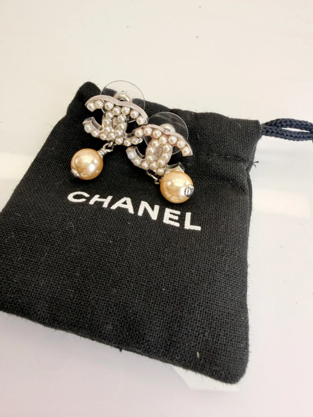 Chanel Pearl CC Drop Earrings